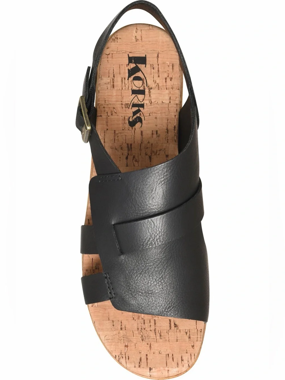 Korks Lynda Platform Cork Wedge Sandal Black Leather (9)
